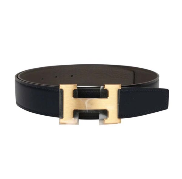 Hermès 32mm Reversible Bleu MarineEtain Constance H Belt 80cm Brushed Gold Buckle