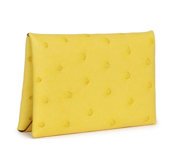 Hermès Calvi Card Holder Jaune Citron Ostrich Palladium Hardware