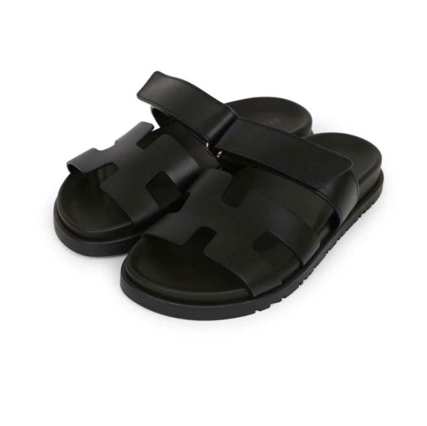 Hermès Chypre Techno Sandals Black Calfskin Palladium Hardware 35 EU