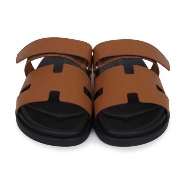 Hermès Chypre Techno Sandals Gold Calfskin Palladium Hardware 41 EU