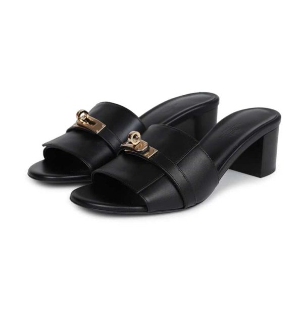 Hermès Gigi 50 Sandals 37.5 EU Black Calfskin Permabrass Hardware