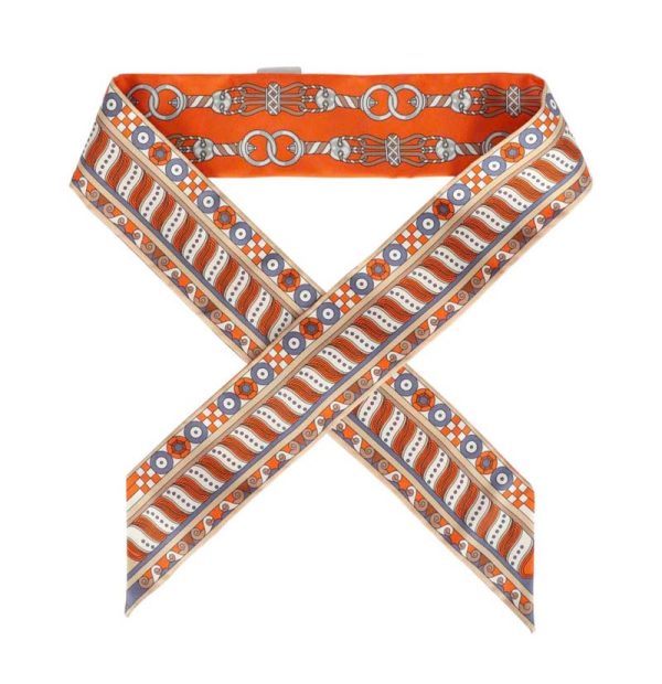 Hermès Harnais En Rosace Orange Silk Twilly