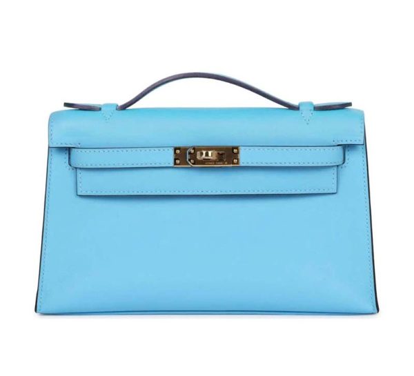 Hermès Kelly Pochette Celeste Swift Gold Hardware