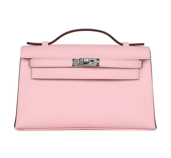 Hermès Kelly Pochette Rose Sakura Swift Palladium Hardware
