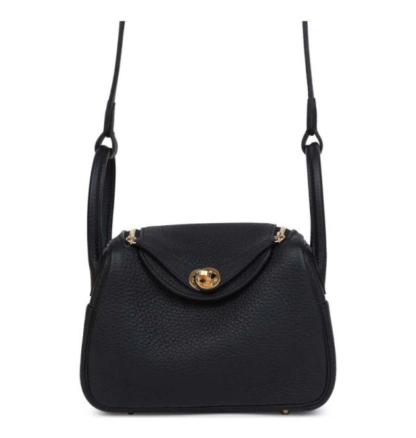 Hermès Mini Lindy Black Clemence Gold Hardware