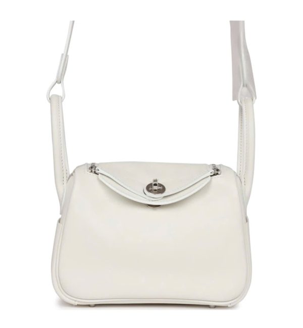 Hermès Mini Lindy White Swift Palladium Hardware