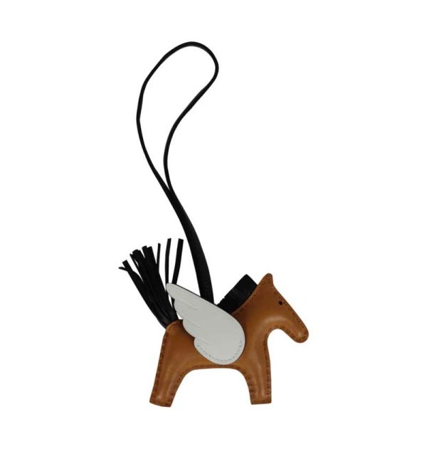 Hermès Pegasus Rodeo Bag Charm PM Sesame, White, and Noir Lambskin