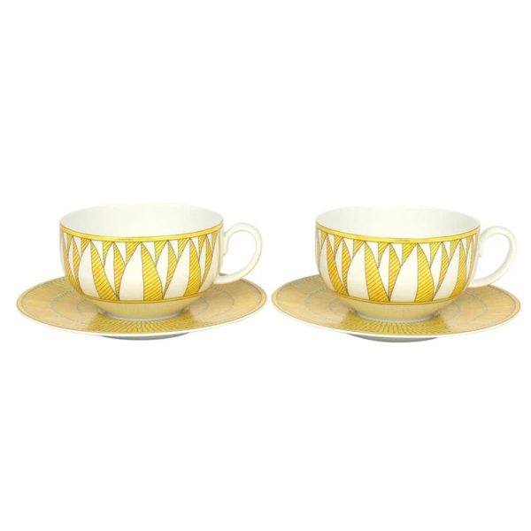 Hermès Soleil D’ Hermes Yellow Porcelain Breakfast Cup and Saucer Set